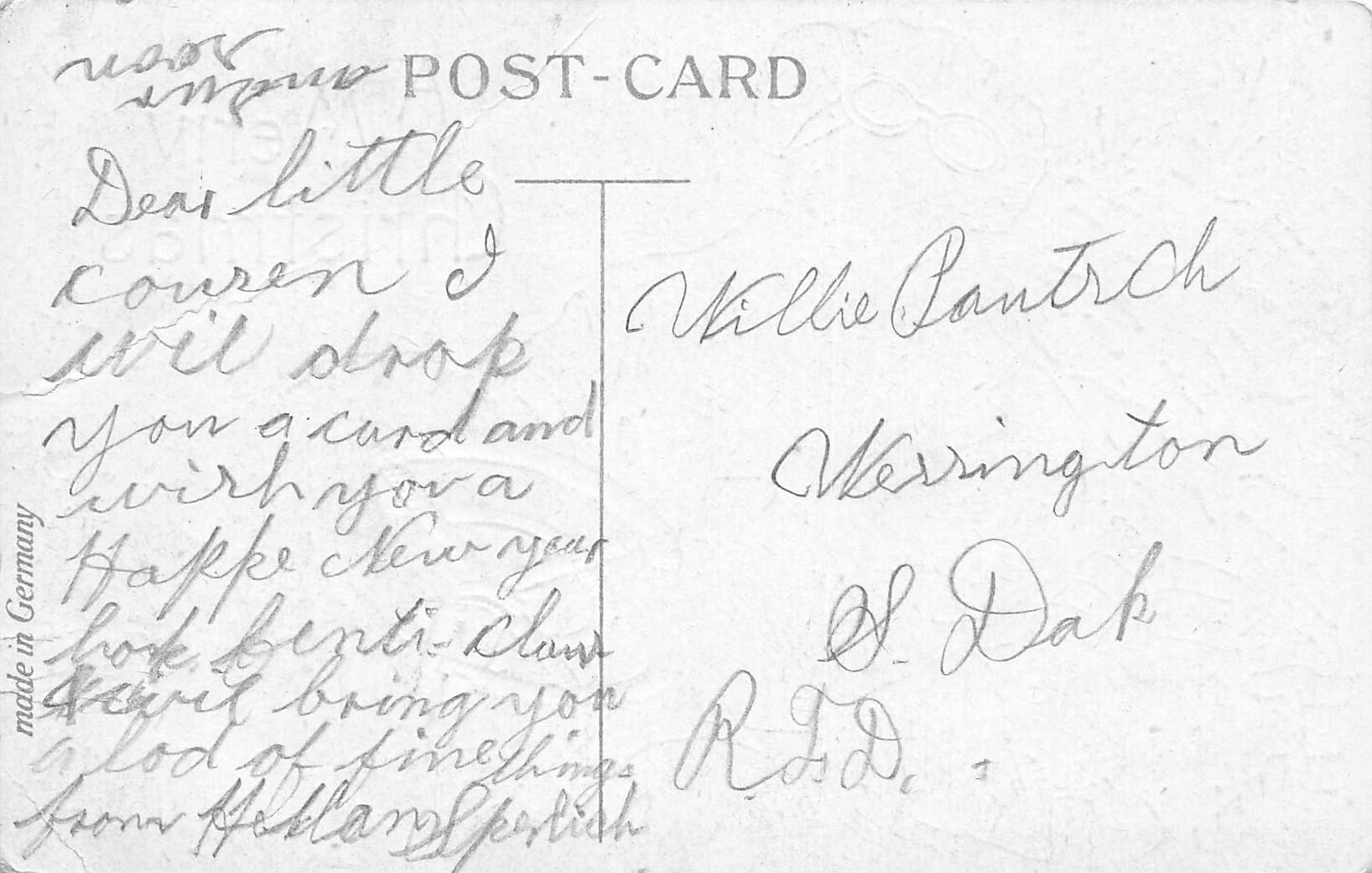 German Publisher, Divided Back, Santa Claus, Christmas, 1910s - Back