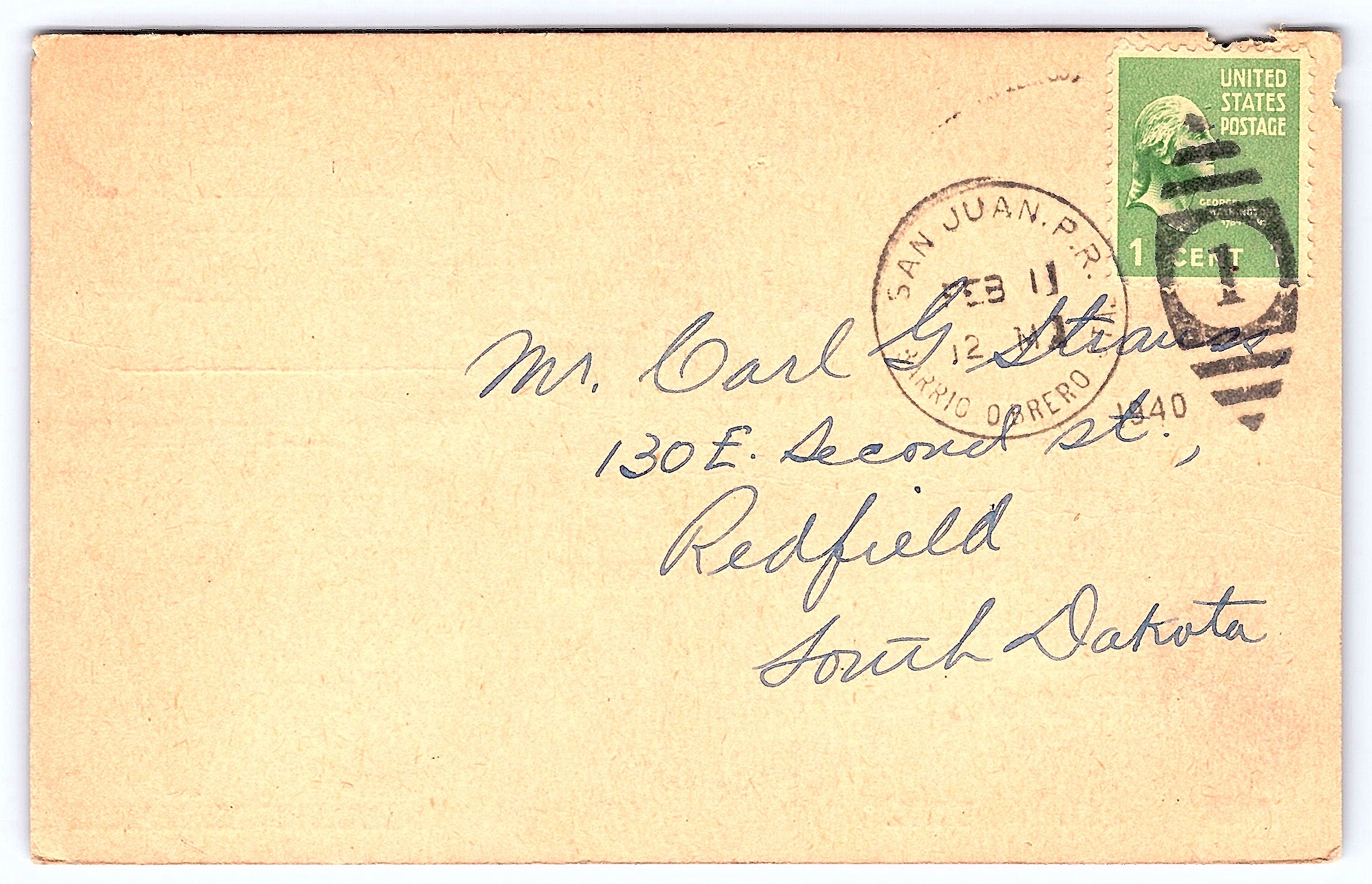 QSL Card, K4FCV, Puerto Rico, 1940 Postmark - Back