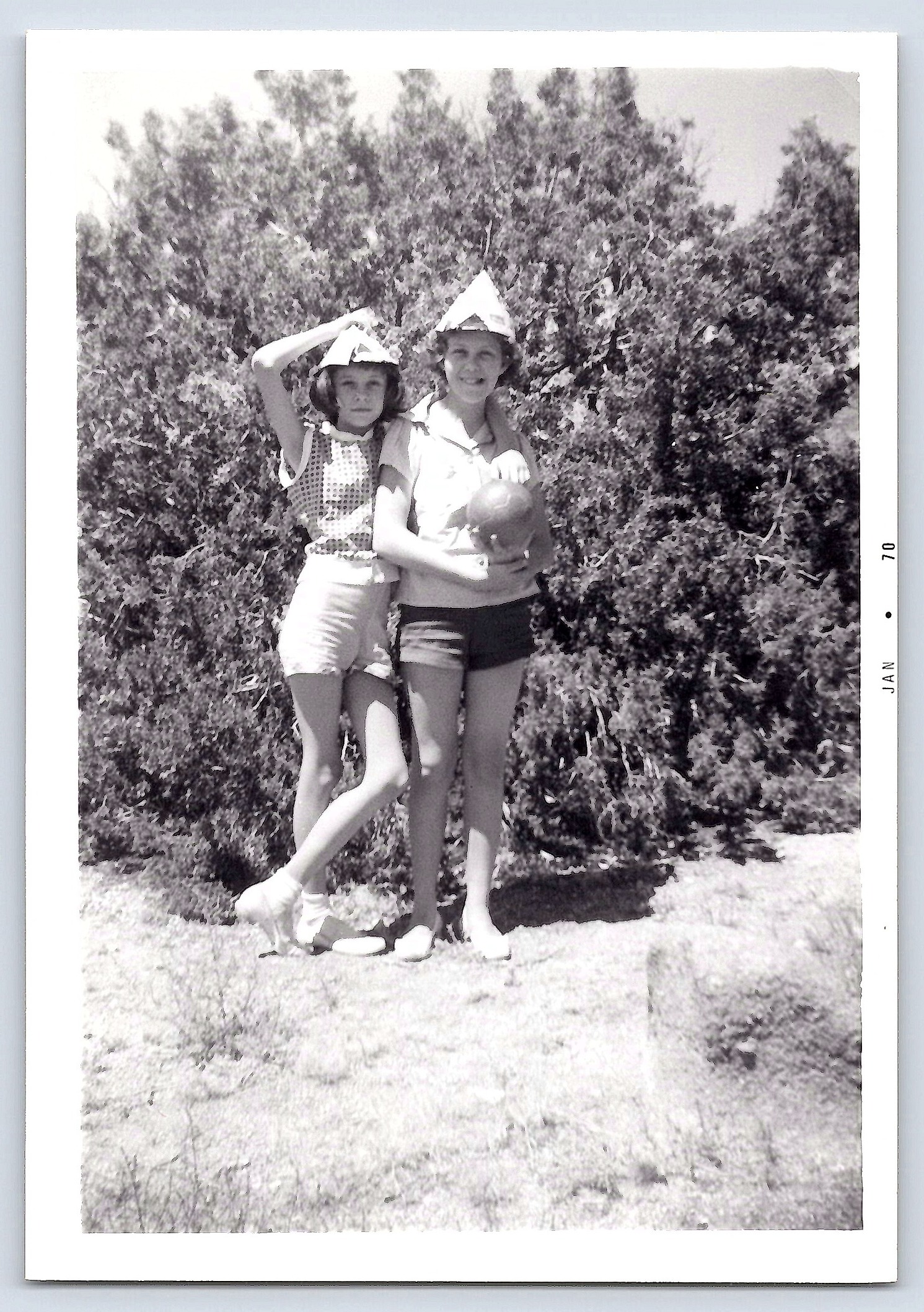 1970s Snapshot of Two Girls Outdoors, 3.5 × 5 inches - Front