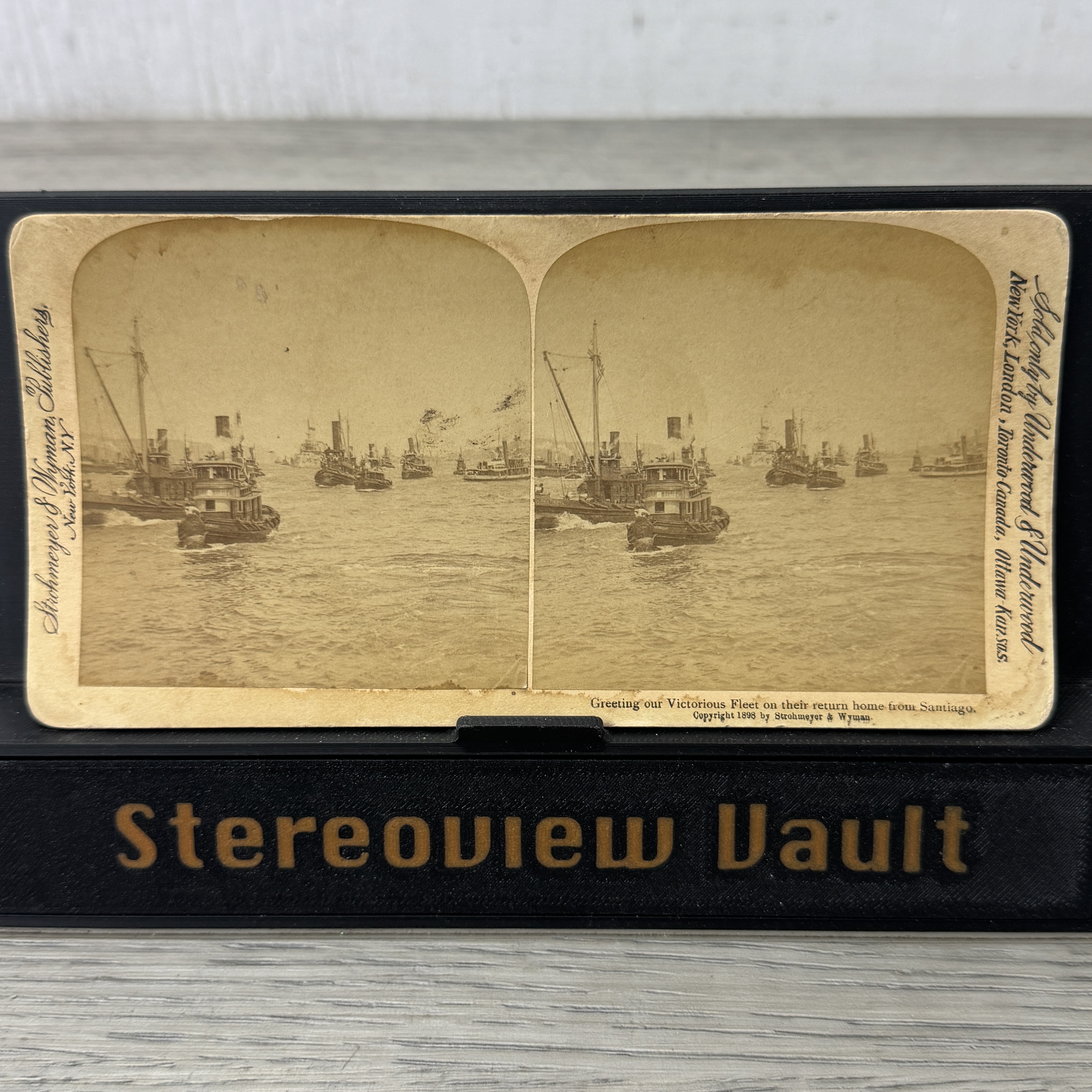 Strohmeyer & Wyman Stereoview, Victorious Fleet, Santiago, 1898 - Front
