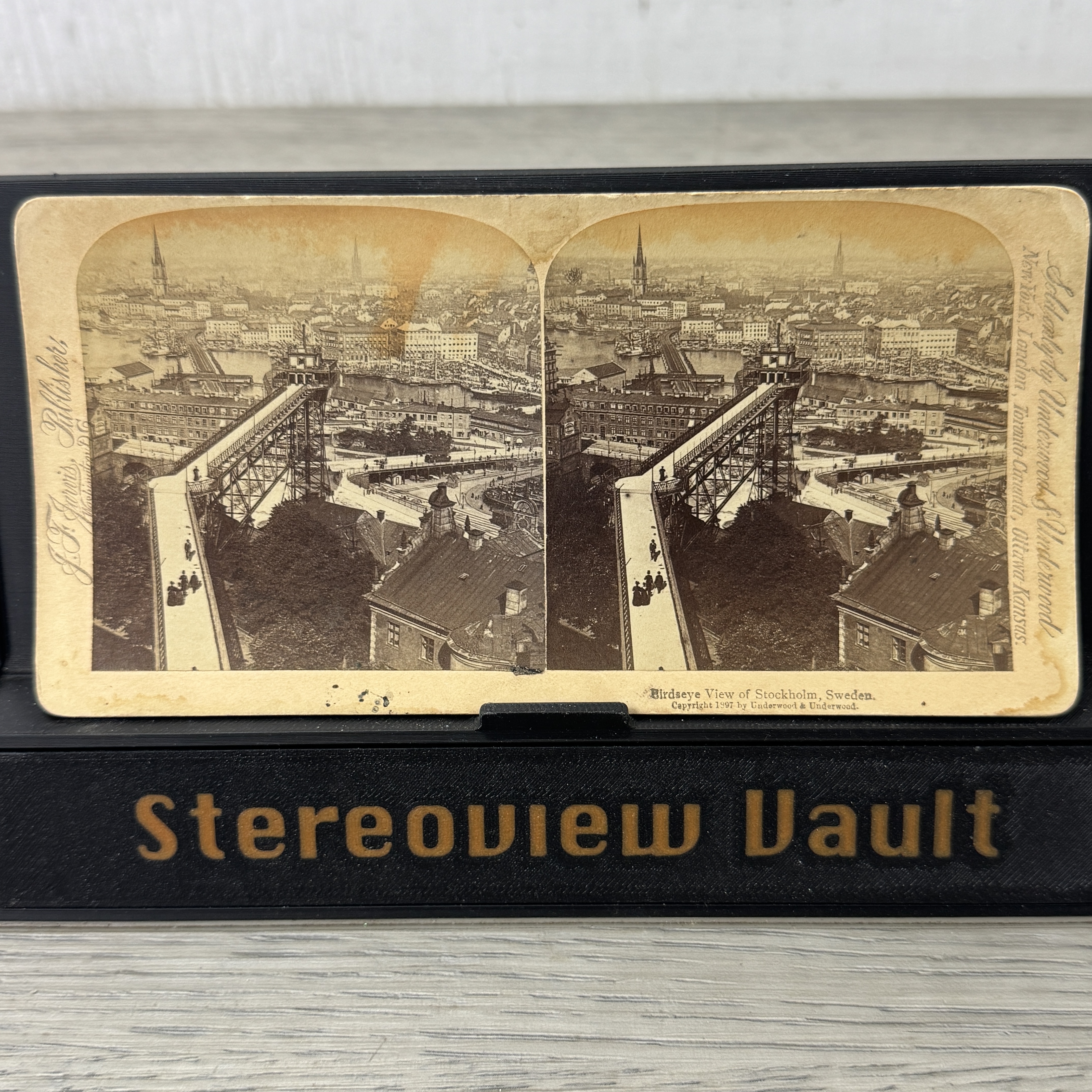 Underwood & Underwood Stereoview, Birdseye View of Stockholm, c.1902 - Front
