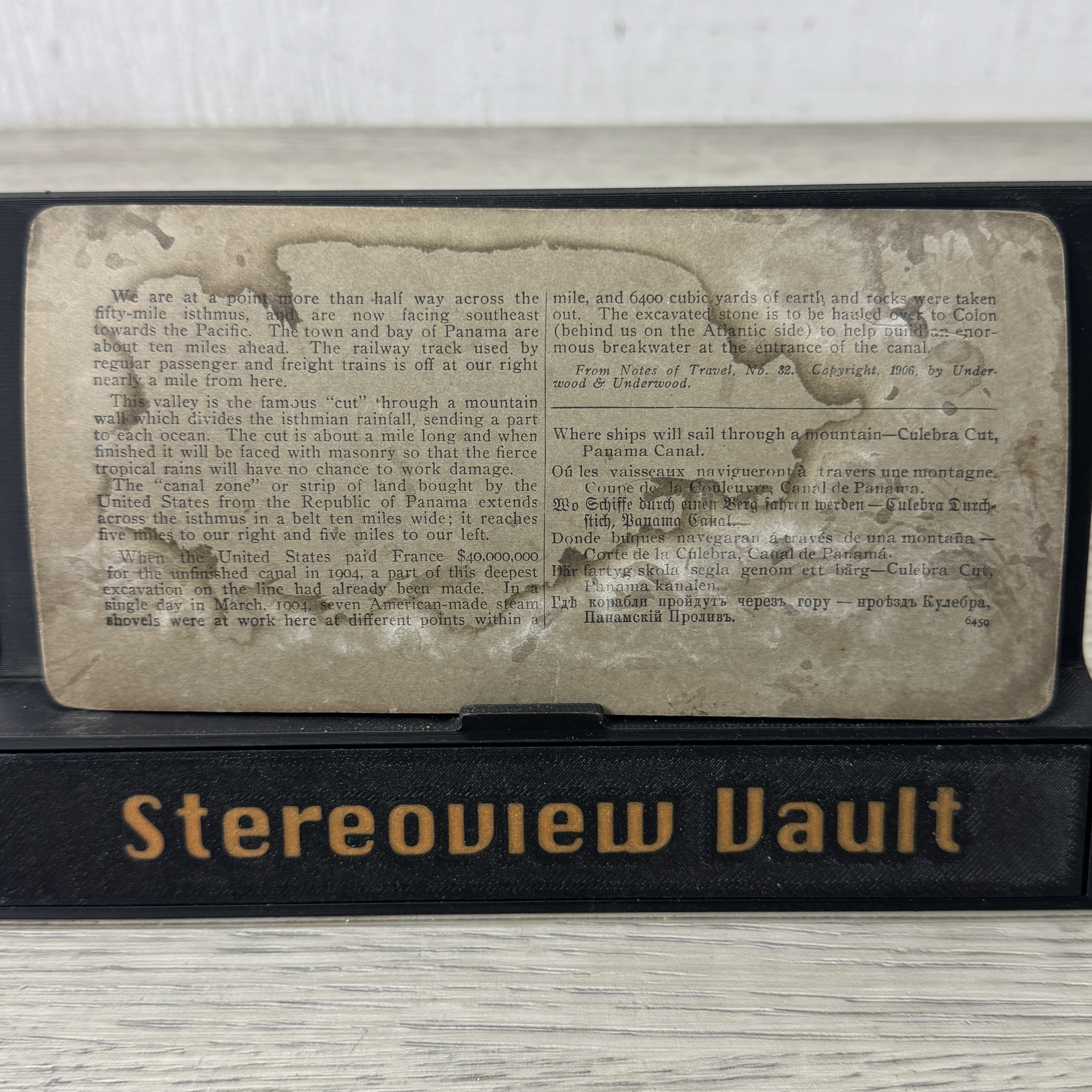 Underwood Stereoview #6459, Culebra Cut, Panama Canal, c. 1906 - Back