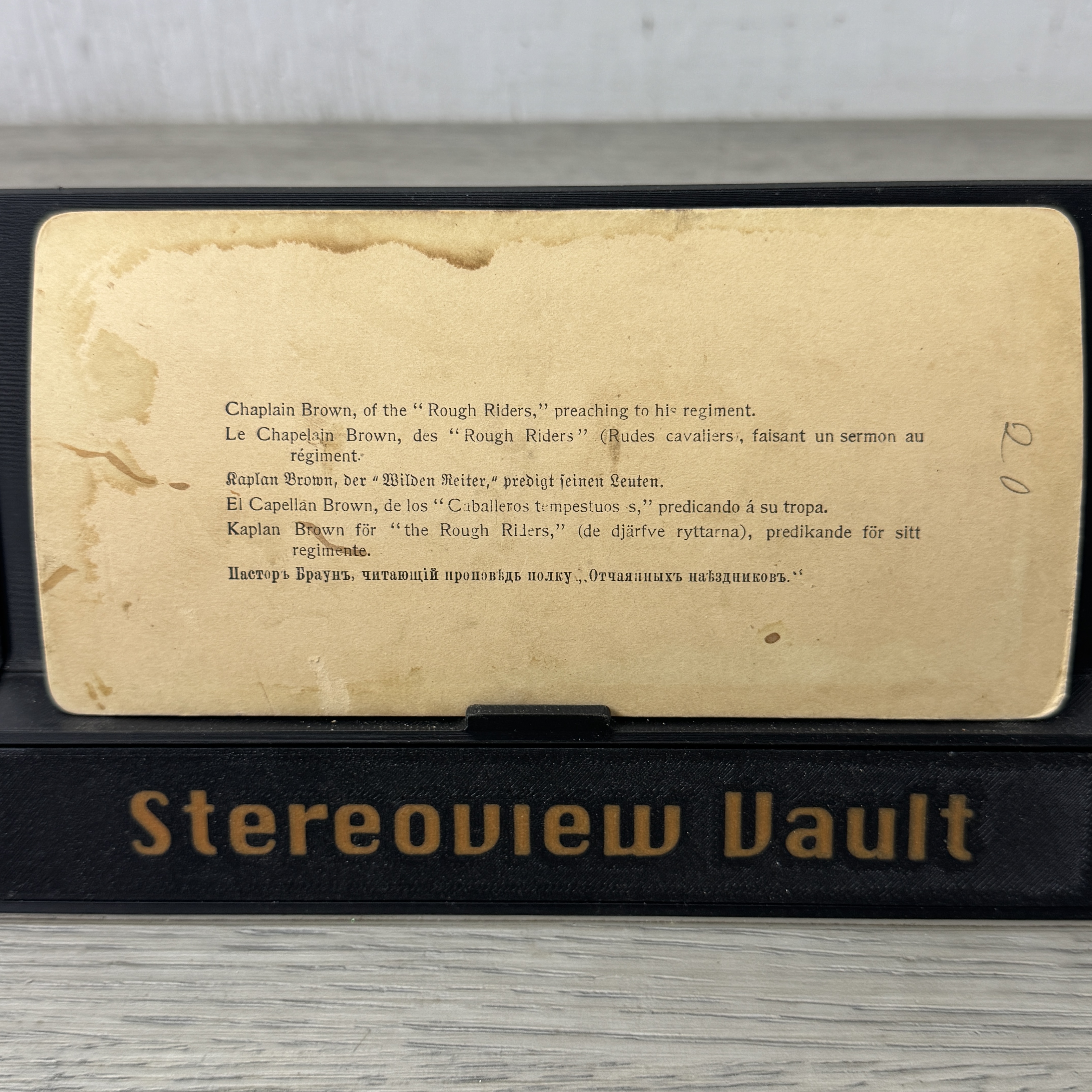 Strohmeyer & Wyman Stereoview, Chaplain Brown, Rough Riders, 1898 - Back