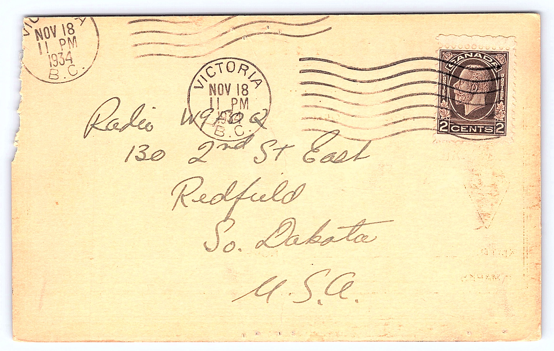 VE5EC QSL Card, Victoria BC, 1933-1934, Radio Communication - Back