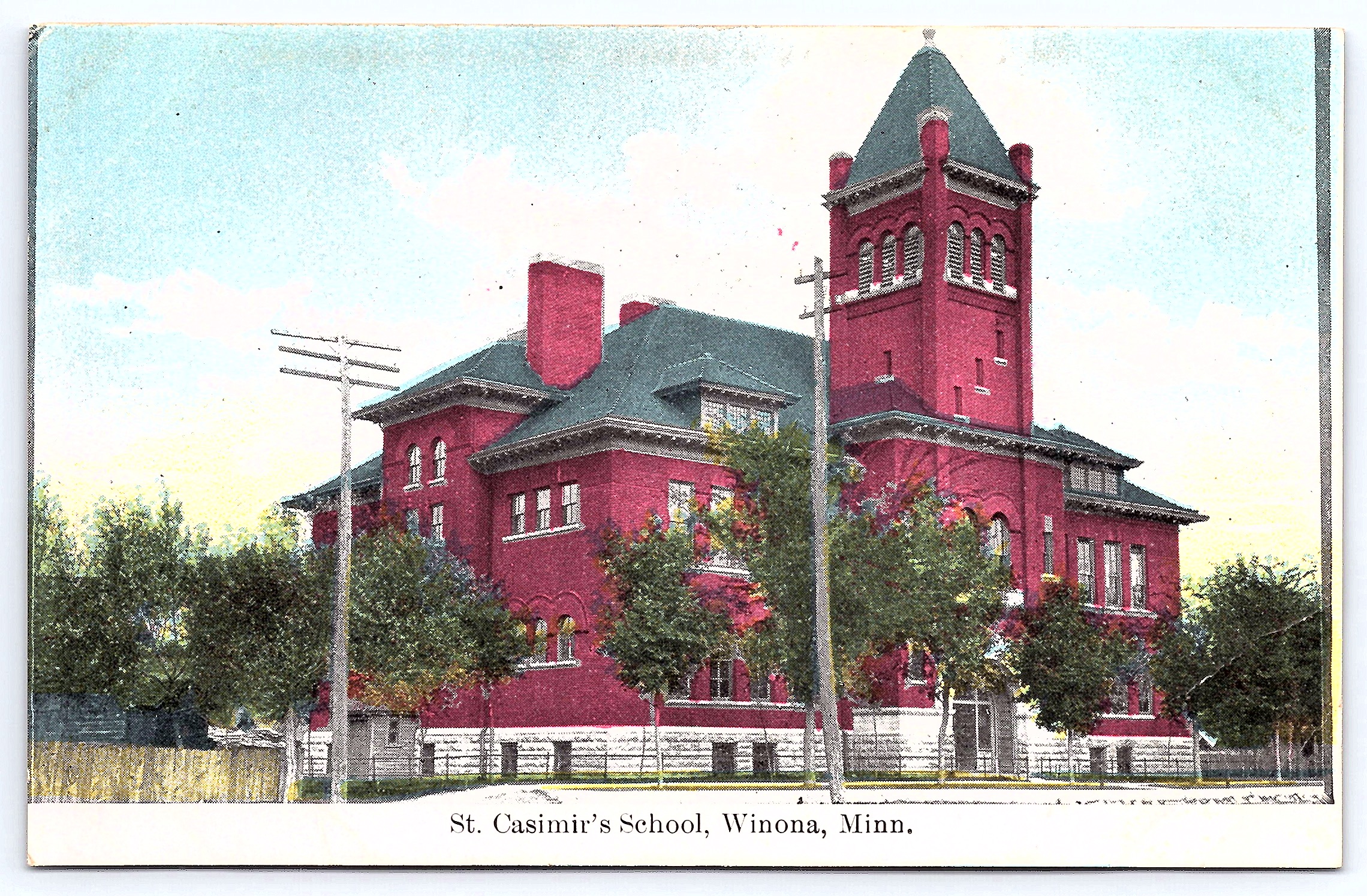 St. Casimir's School, Winona, Minn., Divided Back Postcard, Early 1900s - Front