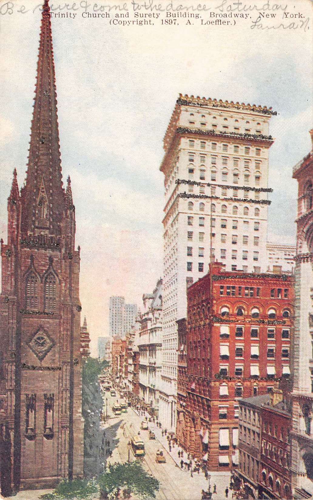 J. Koehler Undivided Back Postcard, Trinity Church, NYC, 1907 - Front