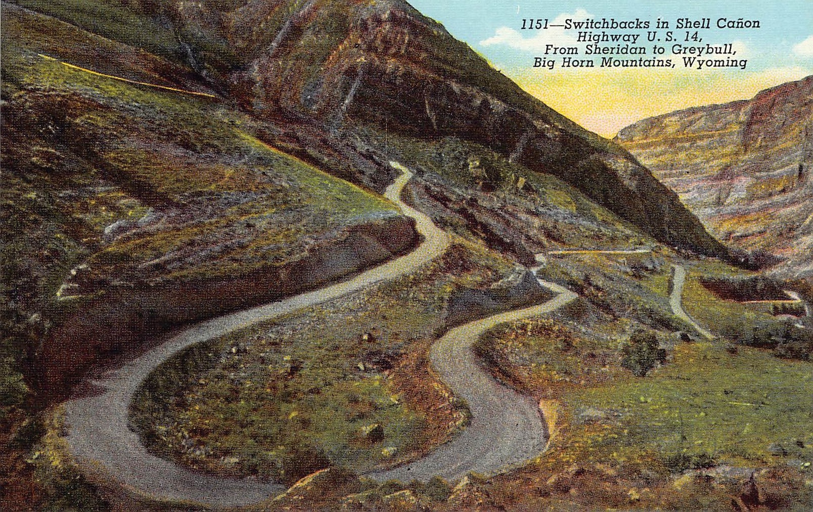 Sanborn Souvenir Co., Linen Postcard, Shell Cañon, Wyoming, 1930s - Front