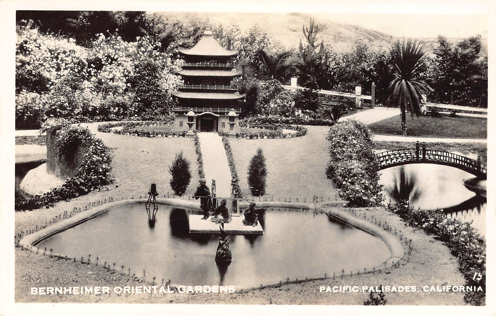 Bernheimer Oriental Gardens, RPPC, Pacific Palisades, 1930s - Front