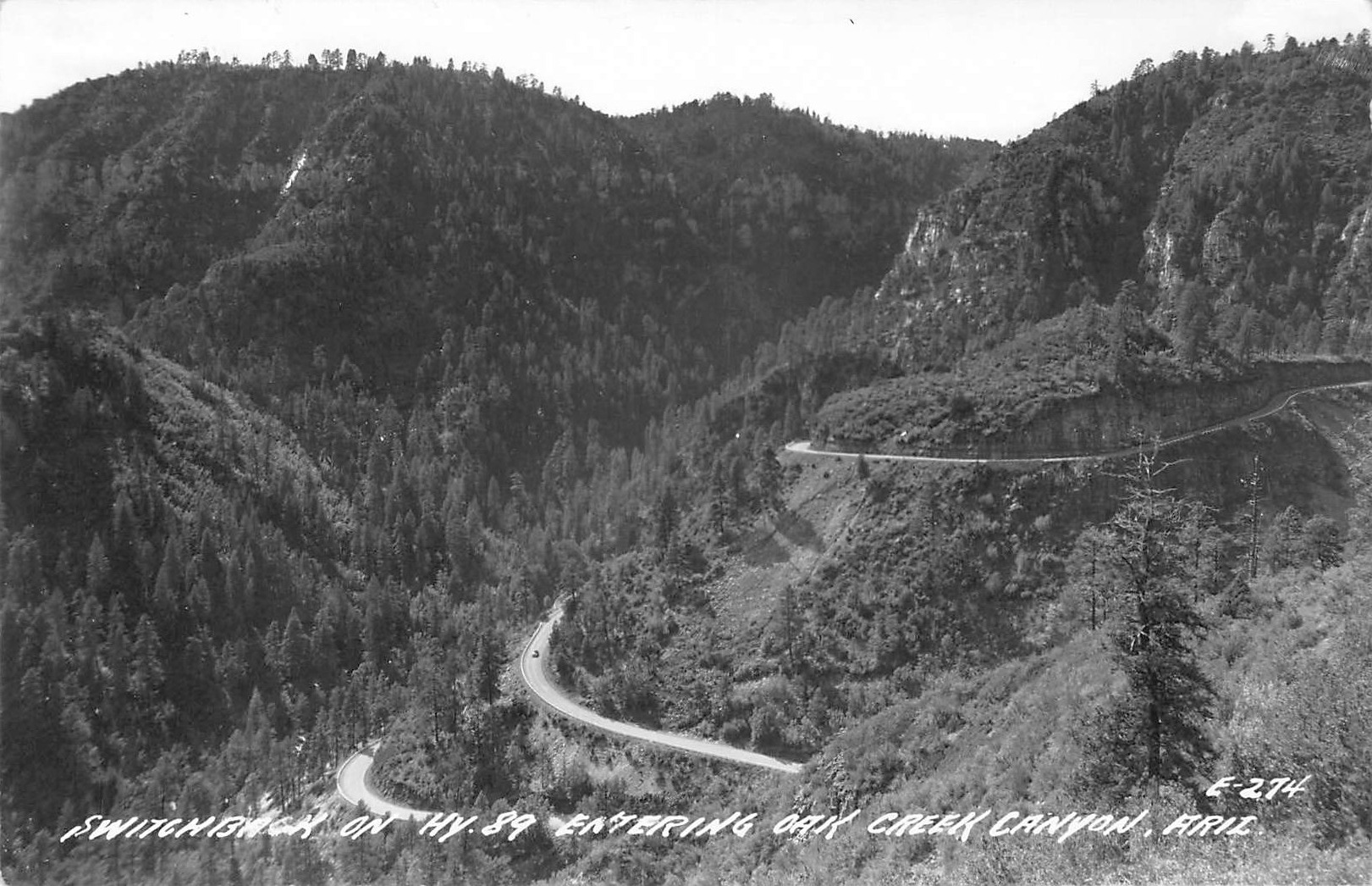 Switchback on Hwy 89, Oak Creek Canyon, Arizona, RPPC, 1930s - Front