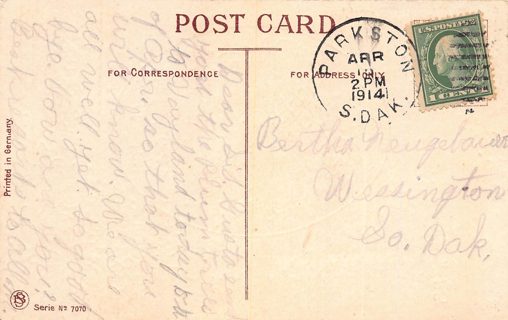 L.R. Conwell, Divided Back Postcard, Floral Design, 1914 Postmark - Back