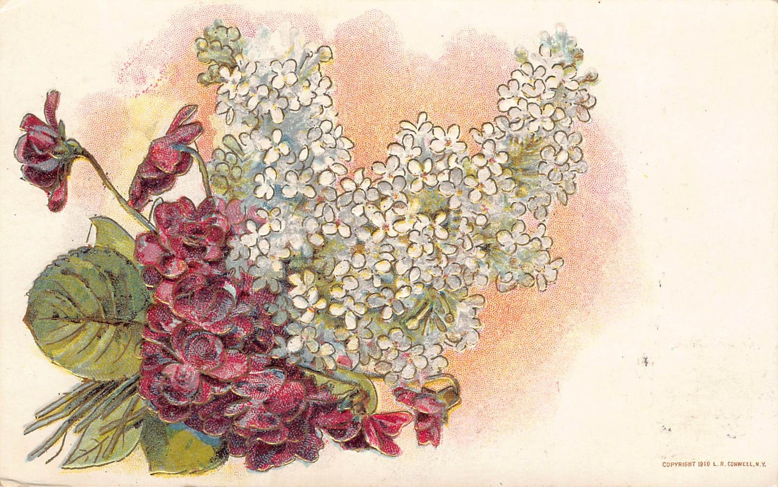 L.R. Conwell, Divided Back Postcard, Floral Design, 1914 Postmark - Front
