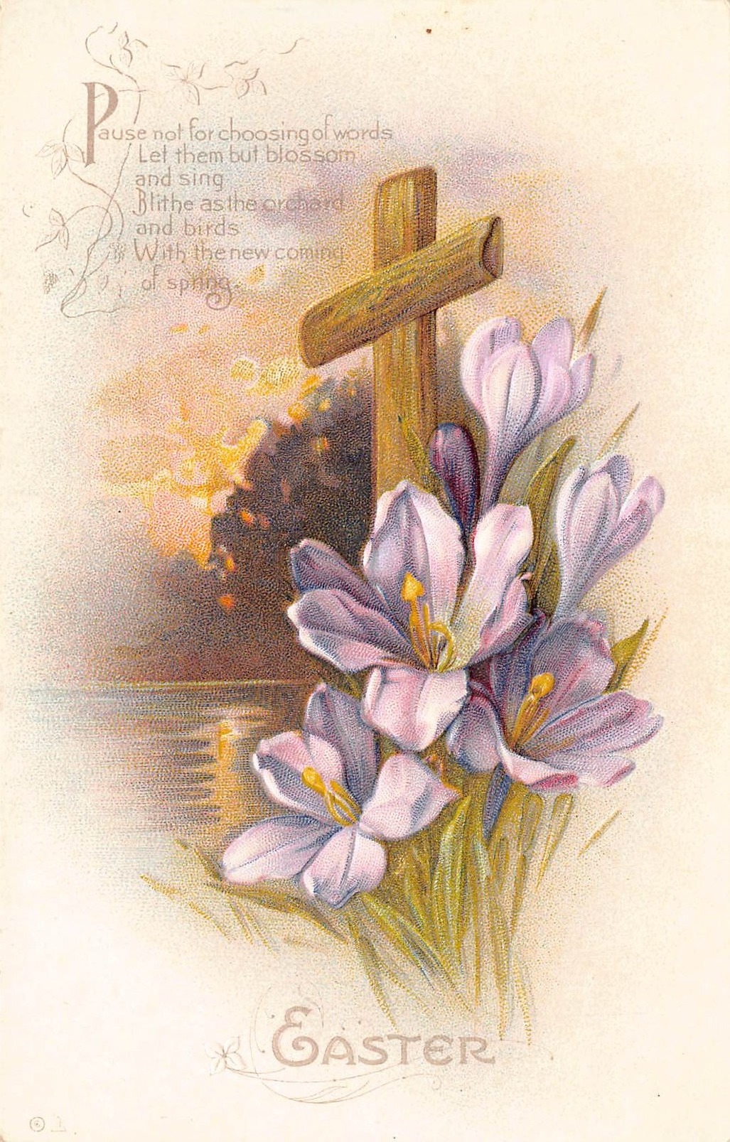 Easter Cross and Flowers, Embossed Postcard, Early 1900s - Front