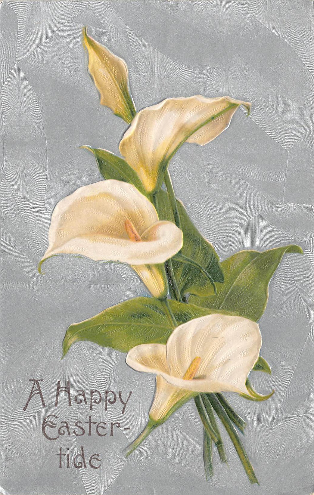 German Publisher, Embossed Easter Postcard, Calla Lilies, 1910s - Front
