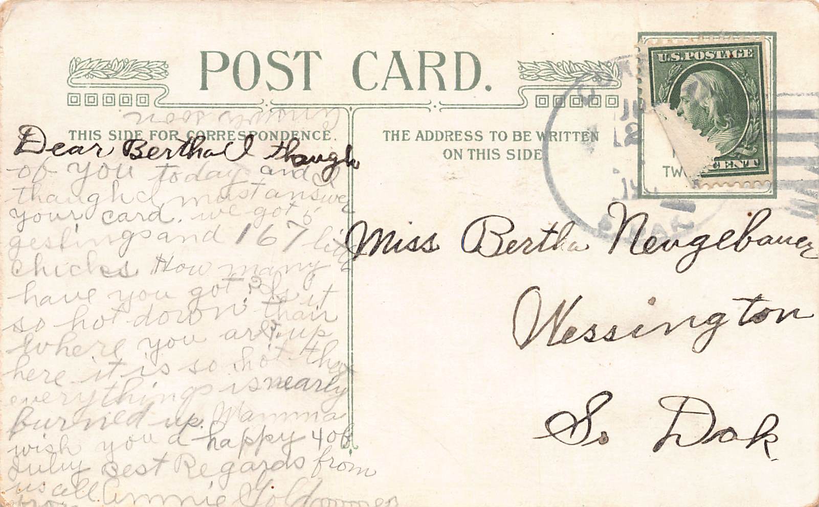 Thanksgiving Greetings Postcard, Divided Back, Early 1900s - Back