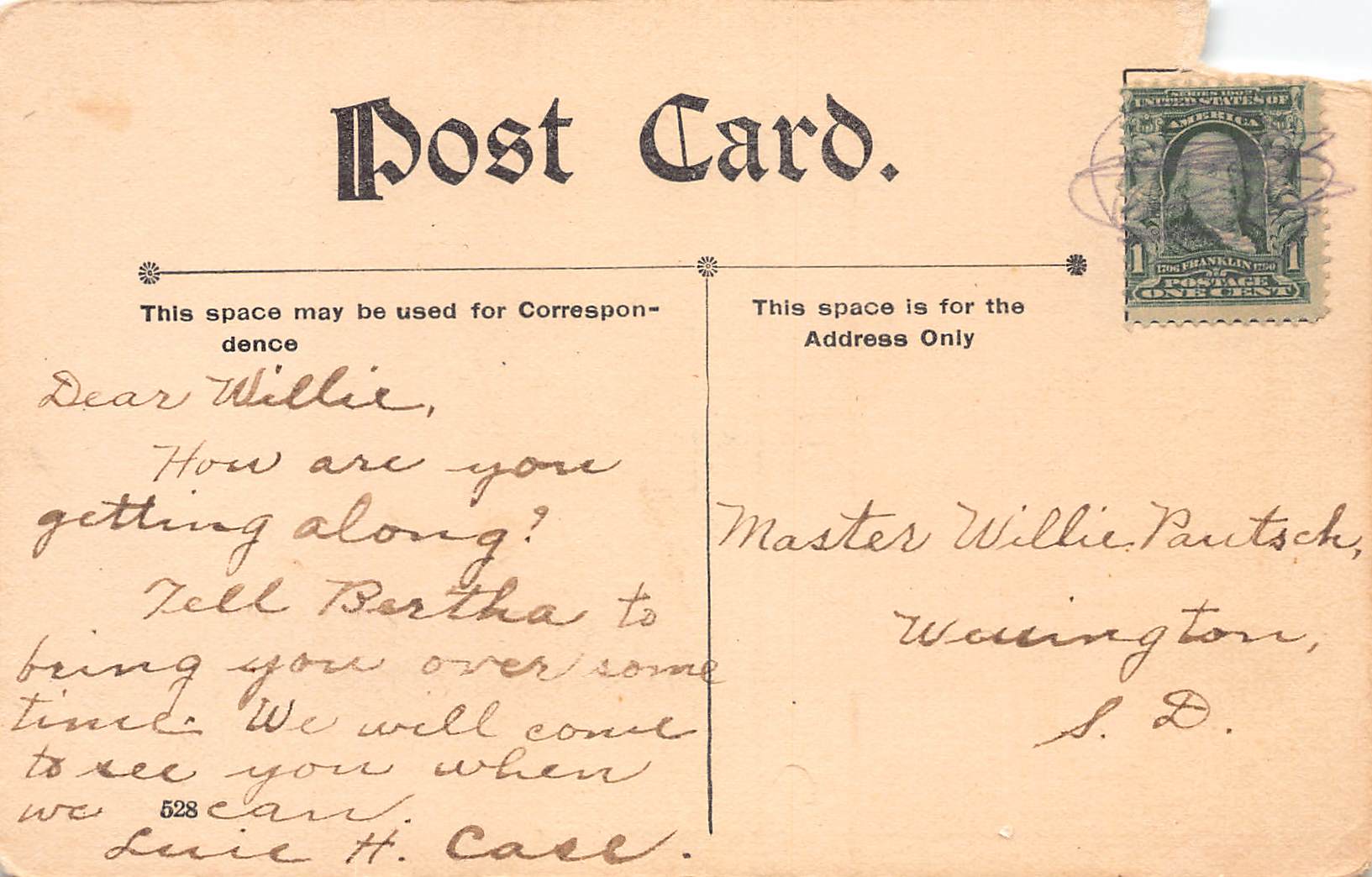 U. Co. NY, Divided Back, A Rough Rider, 1908 - Back