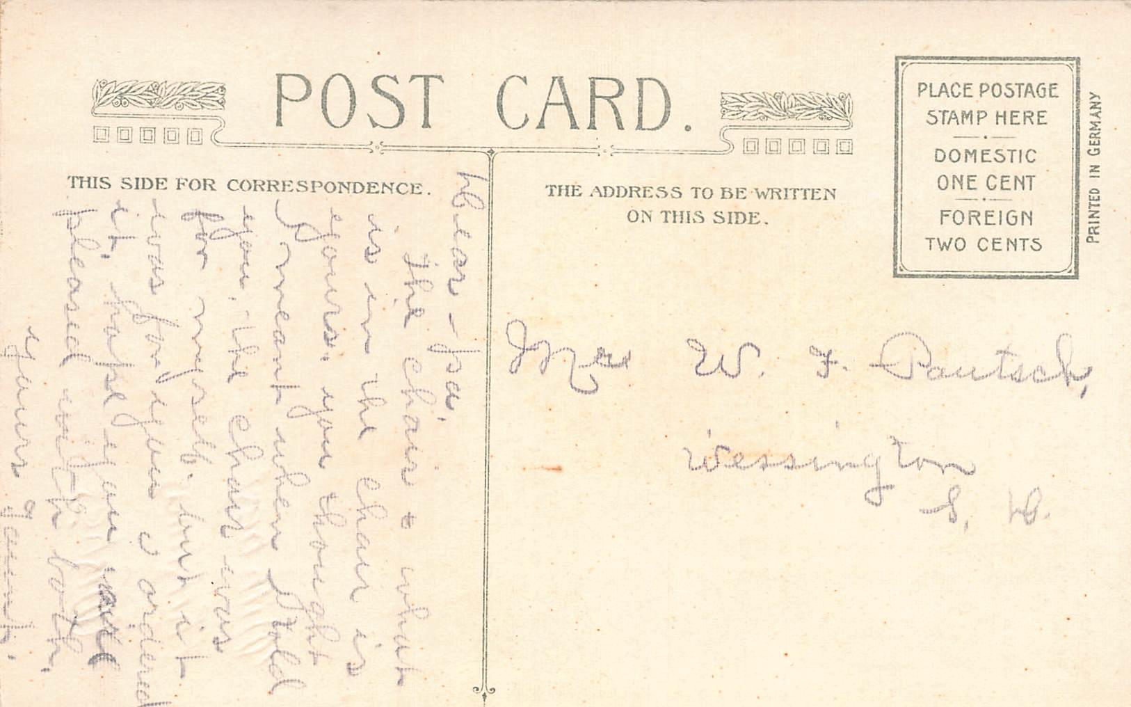 Printed in Germany, Divided Back Christmas Holly, Early 1900s - Back