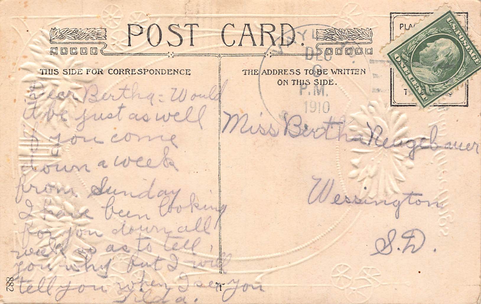 Birthday Greetings, Divided Back Postcard, Sailboats, 1910 - Back