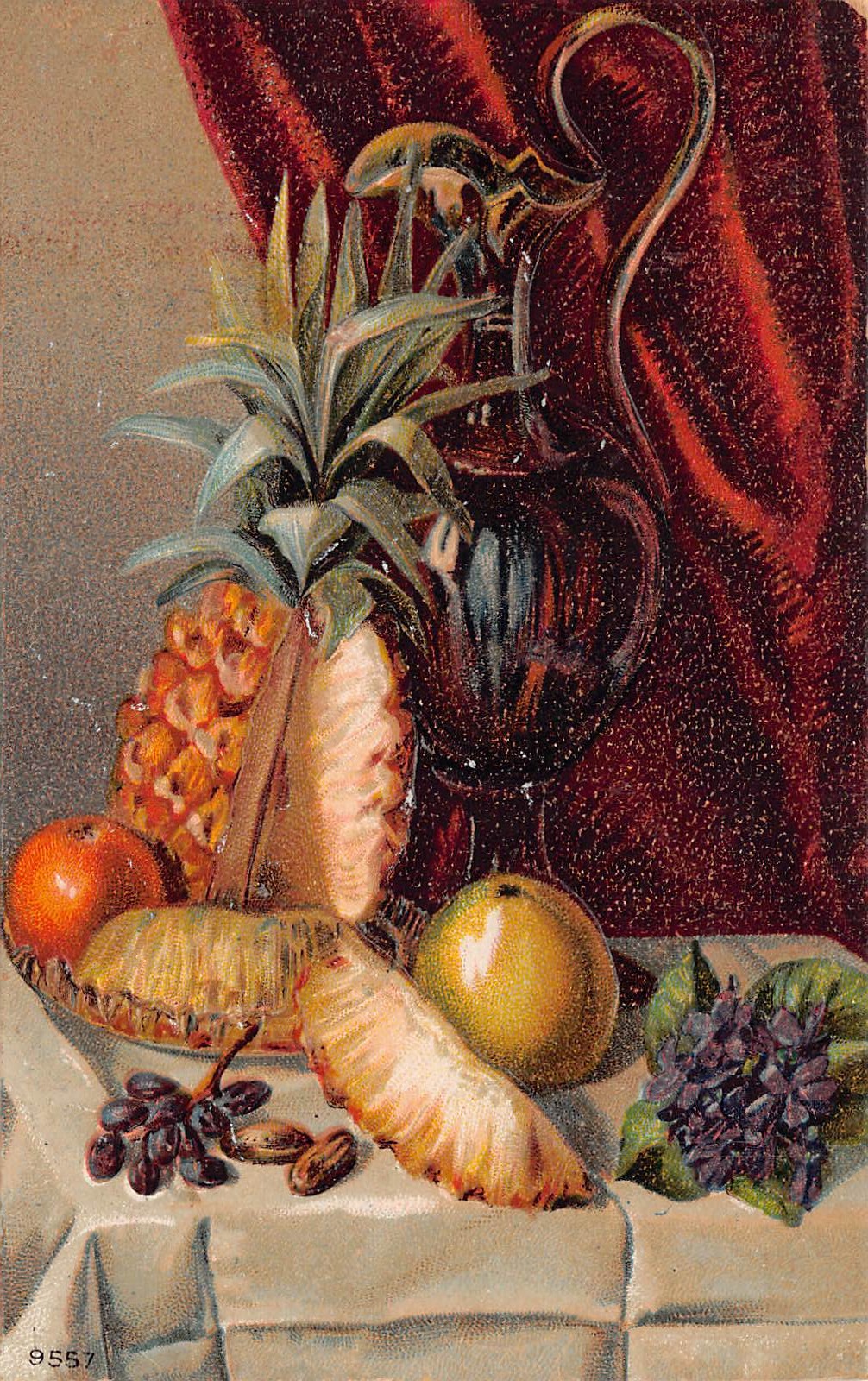 Linen Postcard, Still Life with Fruit, 1911 Postmark, South Dakota - Front