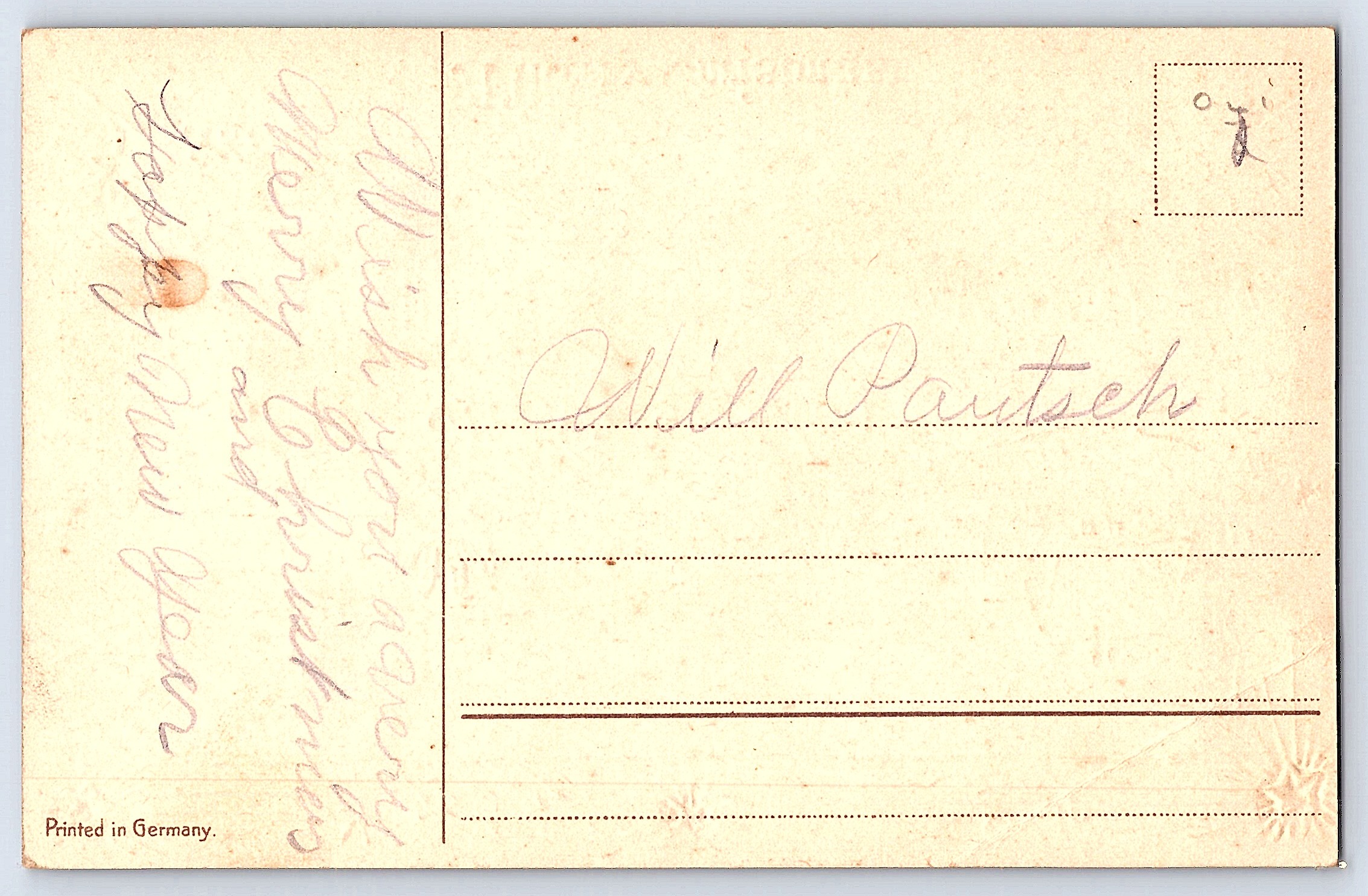 German Publisher, Divided Back, Christmas Scene with Deer, 1900s - Back