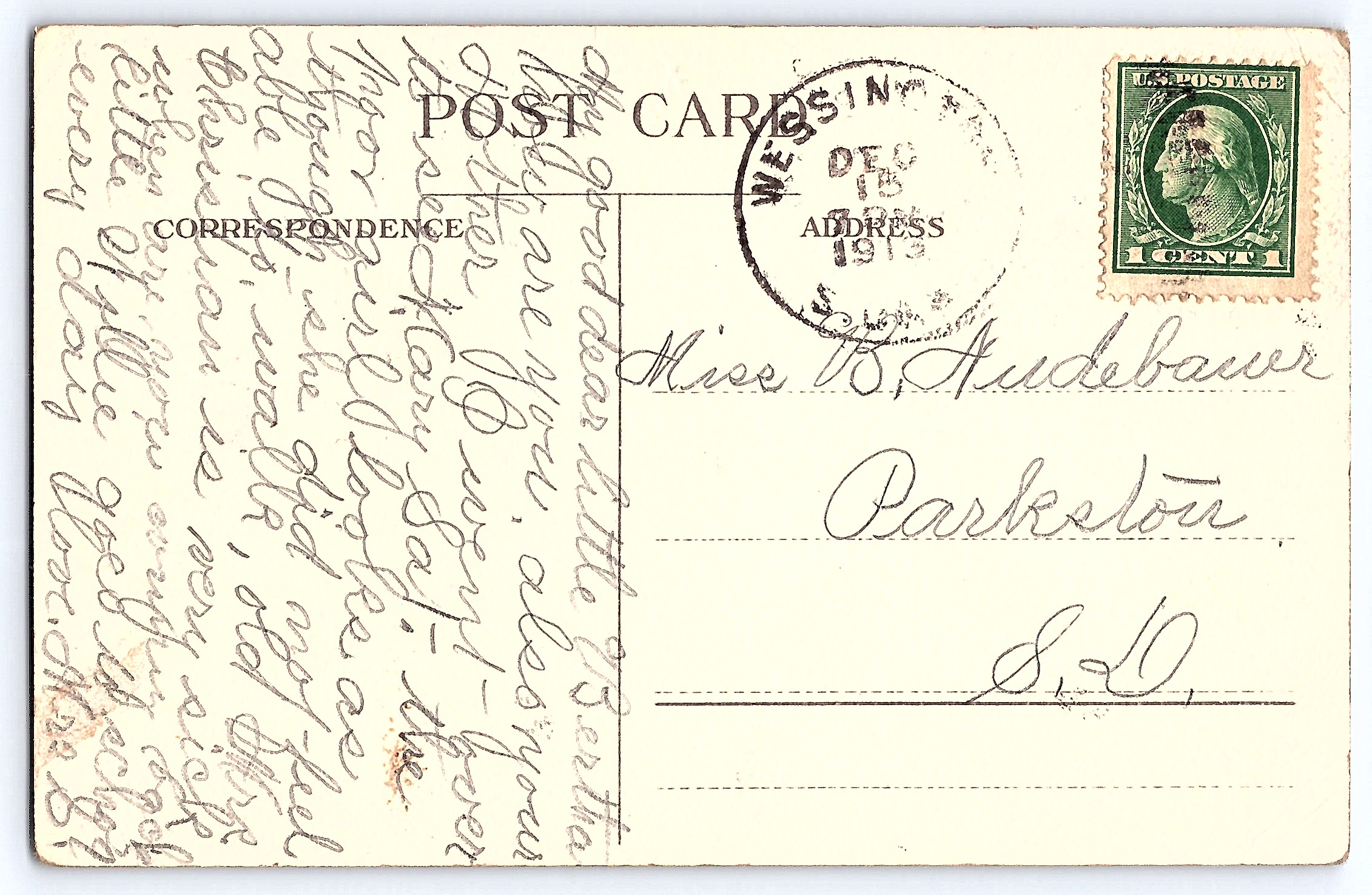 M9 Publisher, Divided Back Postcard, Ship and Children, 1913 Postmark - Back