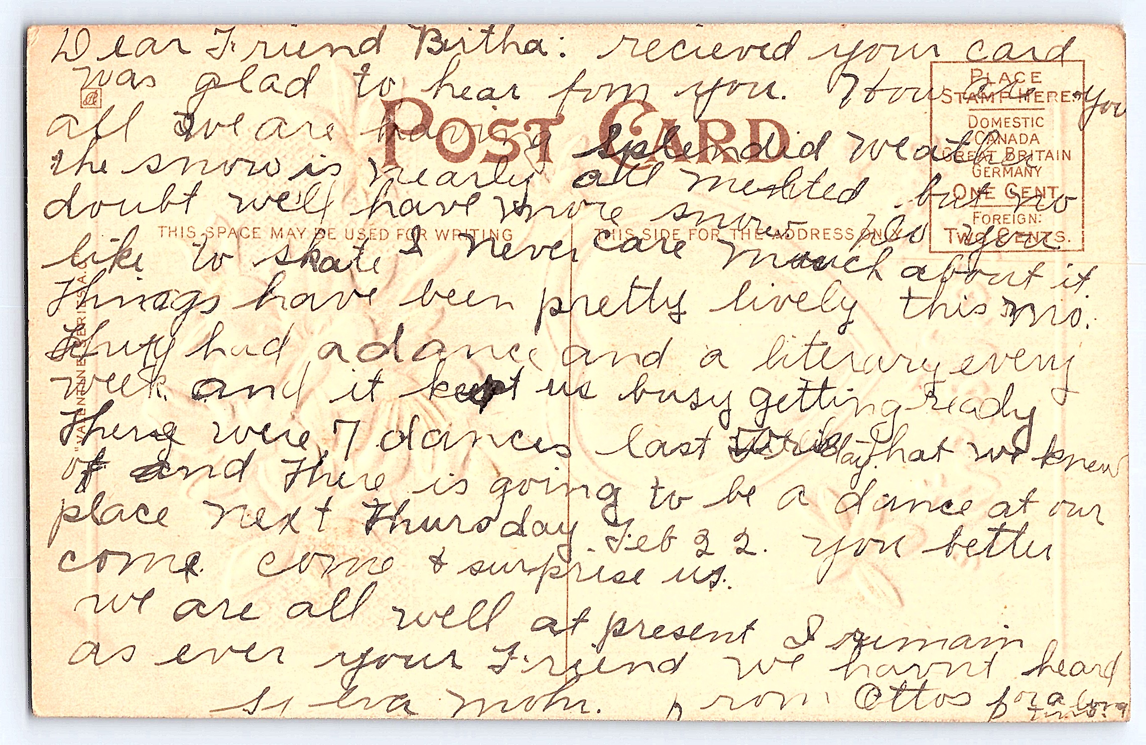 Valentine's Day Postcard, Divided Back, Early 1900s - Back