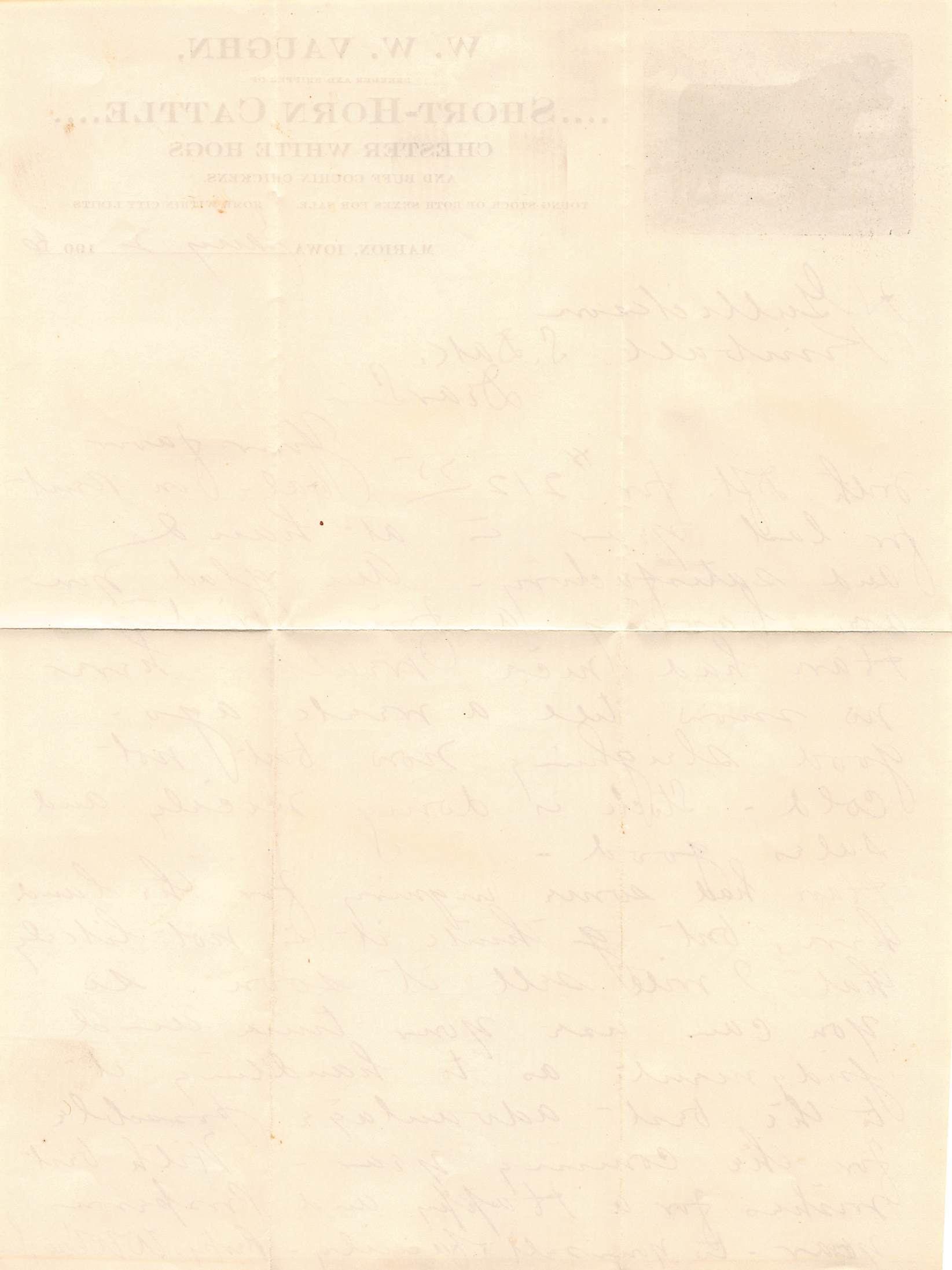 1906 Marion Iowa Short-Horn Cattle Farm Letter w/ Cover – W.W. Vaughn Livestock - Back