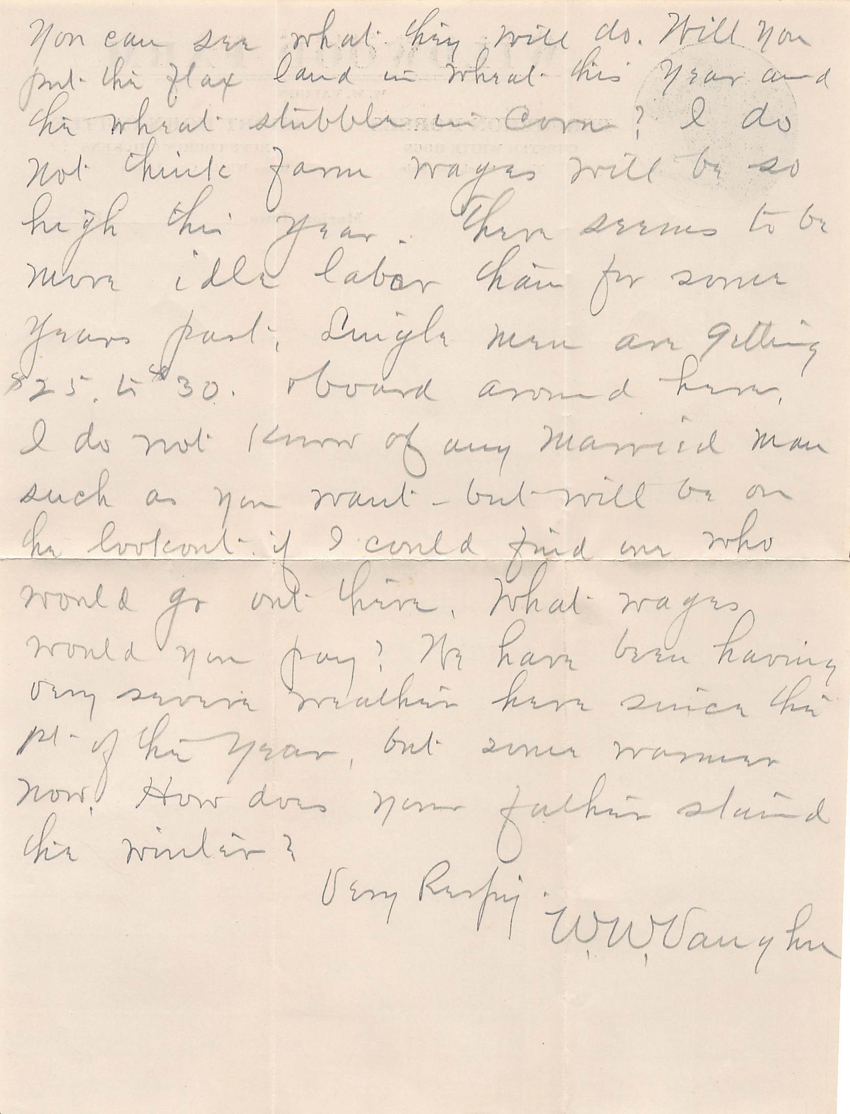 1912 Wildwood Farm Marion Iowa Farm Letter w/ Cover – W.W. Vaughn Livestock - Back