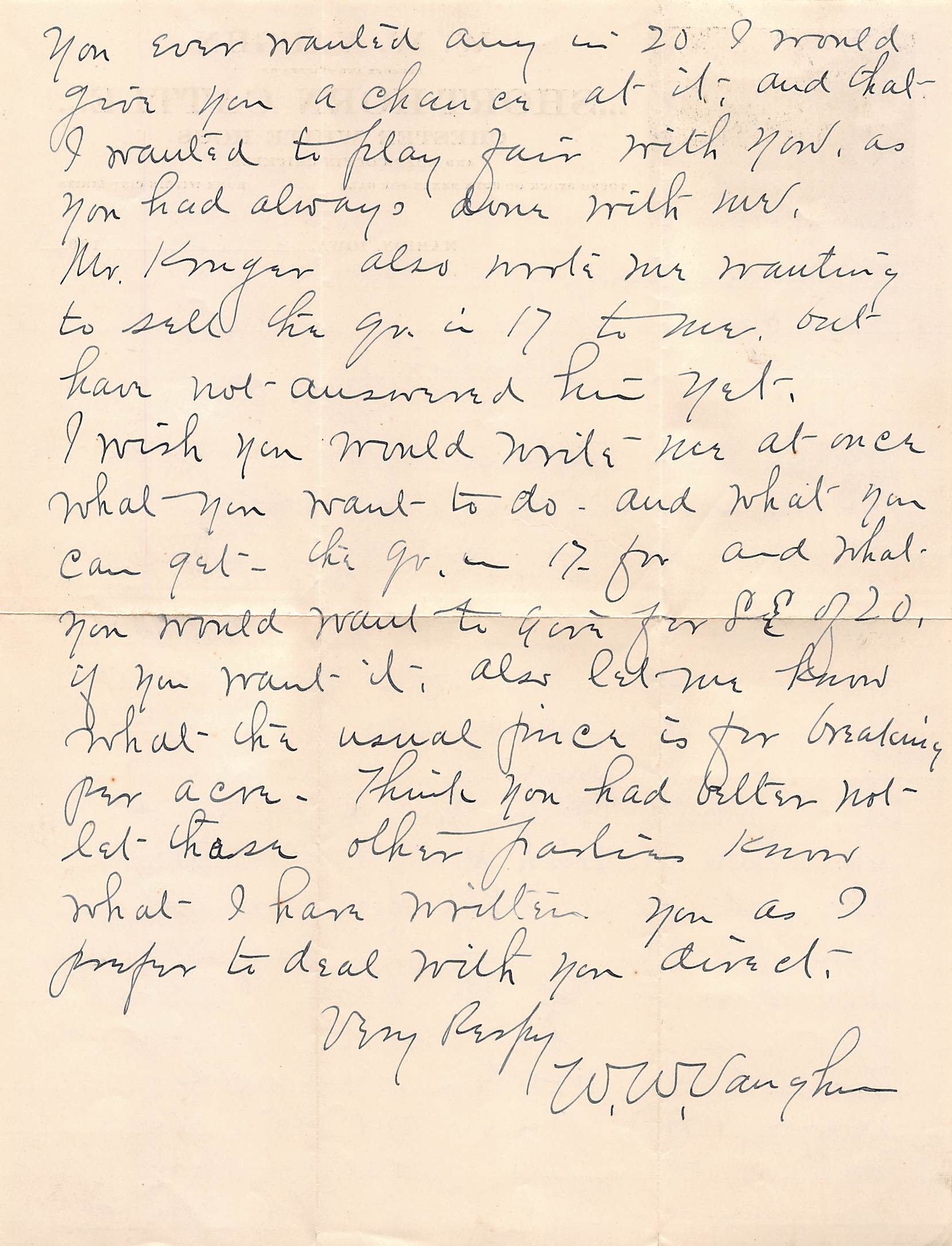 1909 Marion Iowa Short-Horn Cattle Letter w/ Envelope – W.W. Vaughn Farm - Back